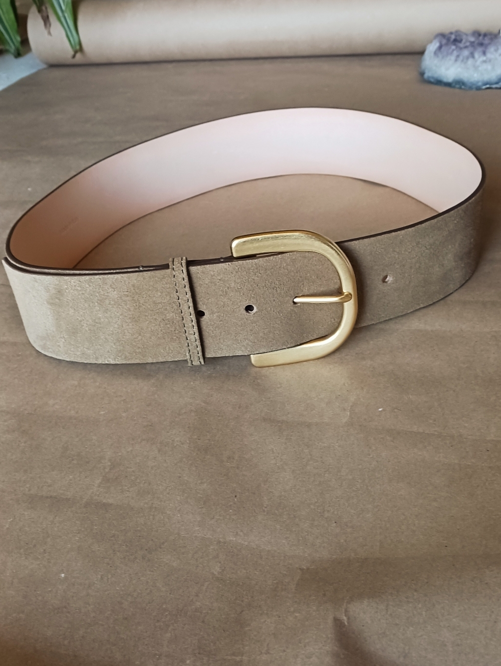 Doen Cora Belt Oak Suede Leather S/M Small Medium Gold Buckle